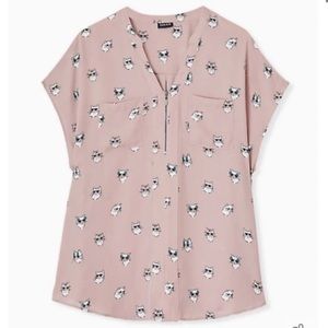 Torrid Size 3 Georgette Zip-Front Dolman Blouse Cat Print